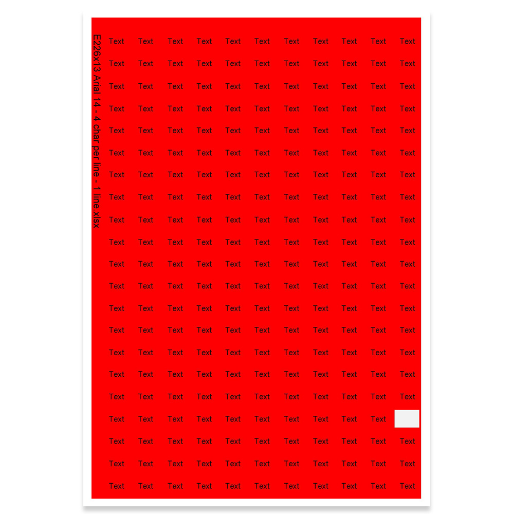 E226013 - 1 linje, max 4 tegn (skrift: Arial 14)